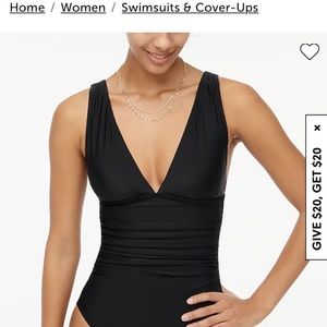 Women's J Crew Factory V-neck ruched one-piece swimsuit Sz M— Maternity Friendly